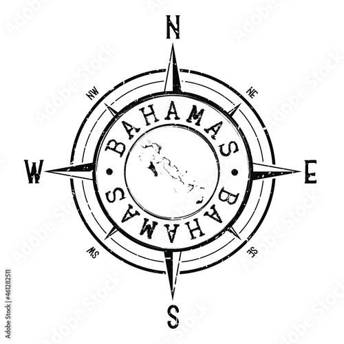 The Bahamas Stamp Map Compass Adventure. Illustration Travel Country Symbol. Seal Expedition Wind Rose Icon.