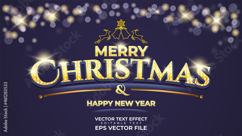 Merry Christmas and happy new year text effect and sparkling typography design