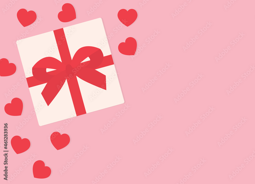 gift box with red bow and hearts- vector illustration