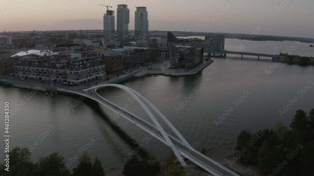 Aerial view moving left shot, Scenic view of the structures and bridge in the City of Helsinki in Finland. Aerial view moving left shot, Scenic view of the structures and bridge in the City of Helsinki in Finland.
