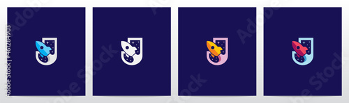 Rocket And Stars On Letter Logo Design J