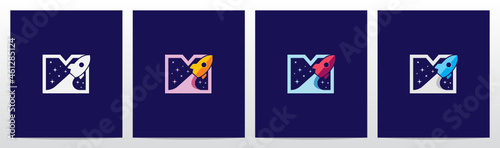 Rocket And Stars On Letter Logo Design M
