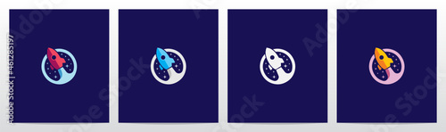 Rocket And Stars On Letter Logo Design O
