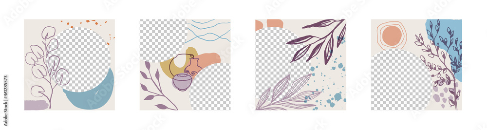 Fototapeta premium A set of vector editable templates for social networks stories and posts. Photo frame with transparent background