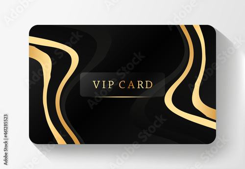 Black and gold card template. Elegant vip card with lines isolated on white background.