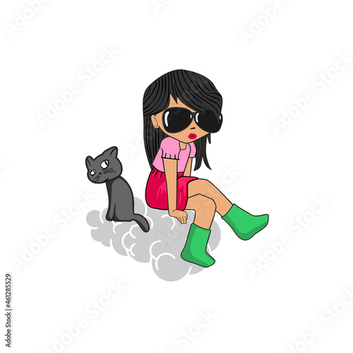 a girl with a cat