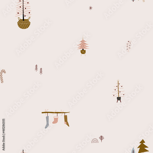 modern boho hygge minimalism. merry christmas and new year. winter stickers for design. vector set of christmas elements.