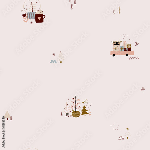 modern boho hygge minimalism. merry christmas and new year. winter stickers for design. vector set of christmas elements.