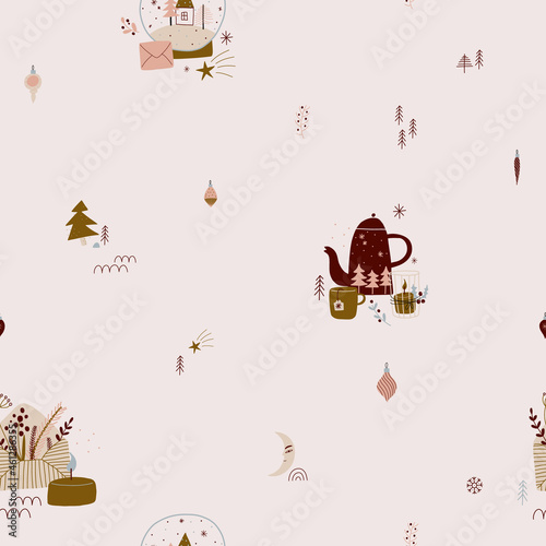 modern boho hygge minimalism. merry christmas and new year. winter stickers for design. vector set of christmas elements.