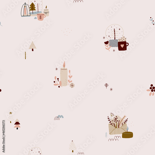modern boho hygge minimalism. merry christmas and new year. winter stickers for design. vector set of christmas elements.