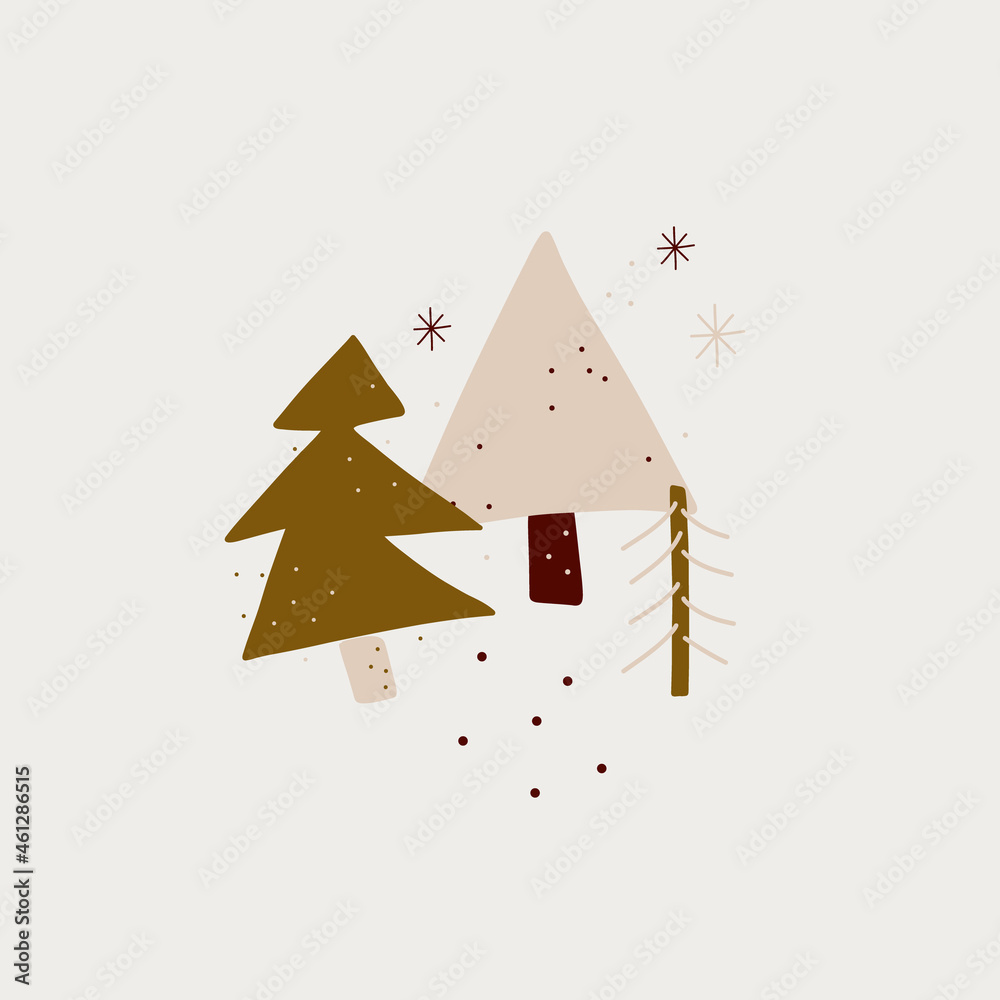 modern boho hygge minimalism. merry christmas and new year. winter stickers for design. vector set of christmas elements.