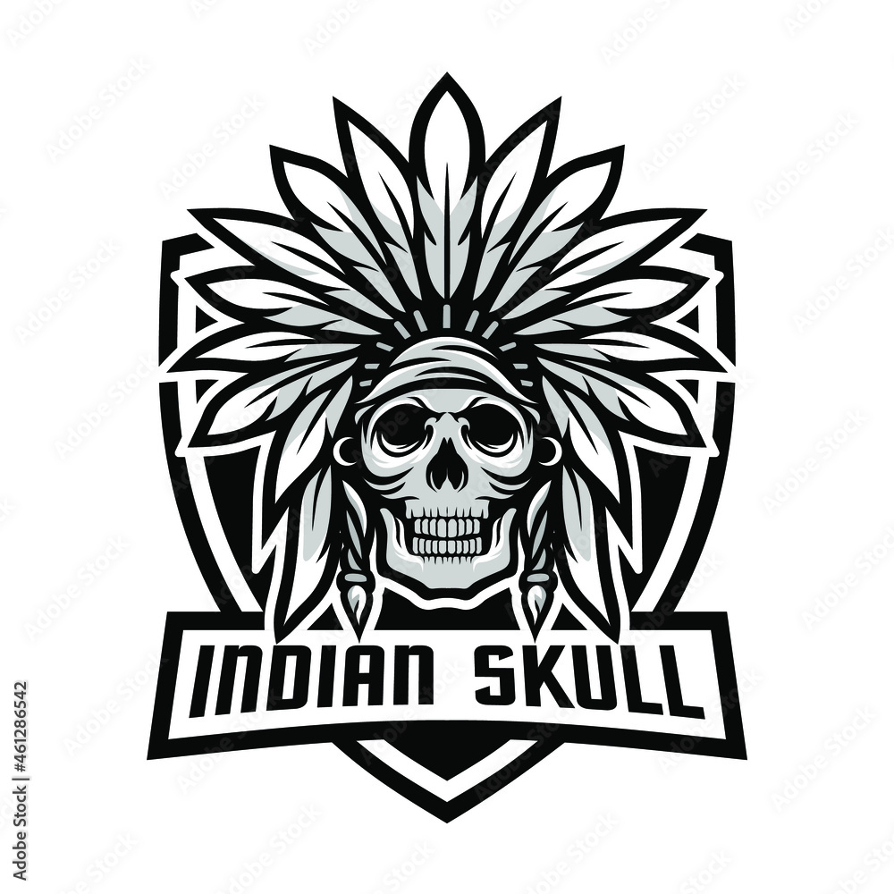 Indian skull design element for logo, poster, card, banner, emblem, t shirt. Vector illustration