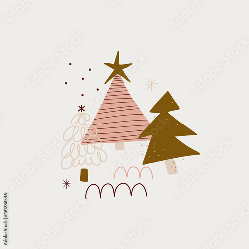 modern boho hygge minimalism. merry christmas and new year. winter stickers for design. vector set of christmas elements.