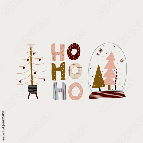 modern boho hygge minimalism. merry christmas and new year. winter stickers for design. vector set of christmas elements.