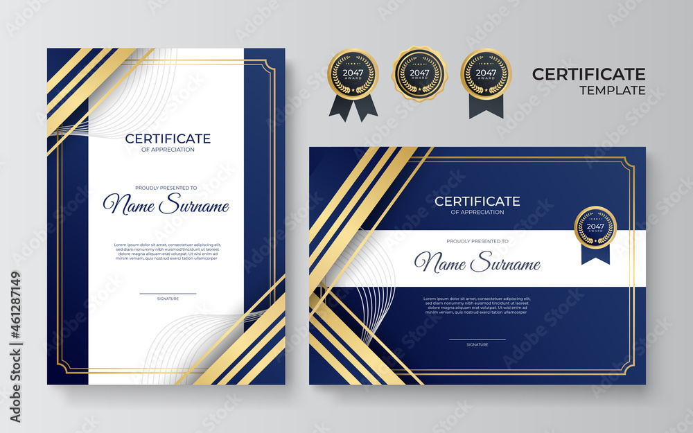 Modern elegant blue and gold business certificate template. Certificate ...