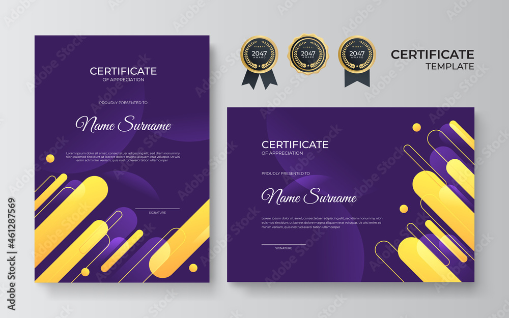 Modern elegant pink purple and gold diploma certificate template ...