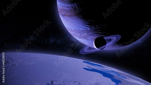 saturn , jupiter , earth in space 3d ilustration, retrograde