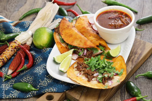 homemade beef birria tacos, mexican food
 photo
