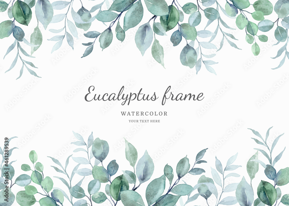 Watercolor eucalyptus leaf frame background - obrazy, fototapety, plakaty 