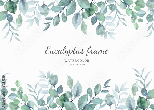 Watercolor eucalyptus leaf frame background photo