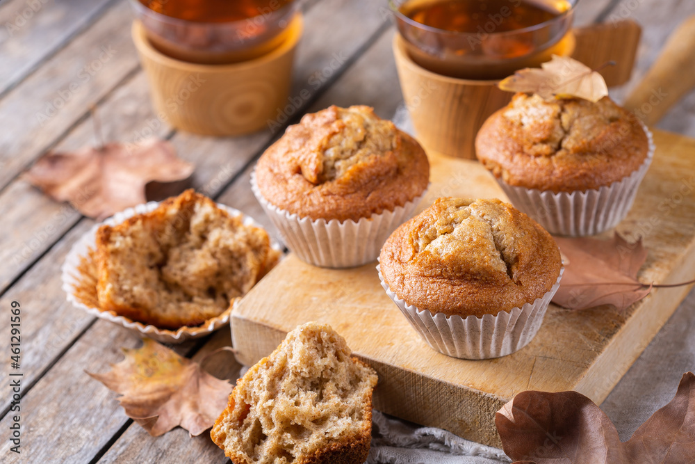 Homemade autumn cakes or muffins with nuts and spices Homemade autumn cakes or muffins with nuts and spices