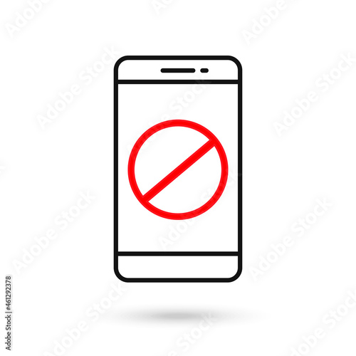 Mobile phone flat design with forbidden sign.