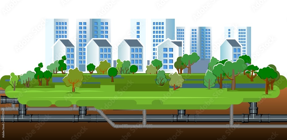 Pipeline for various purposes. Engineering town buildings. Underground part of system. Isolated Illustration vector