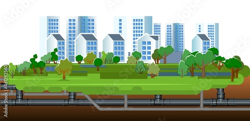 Pipeline for various purposes. Engineering town buildings. Underground part of system. Isolated Illustration vector