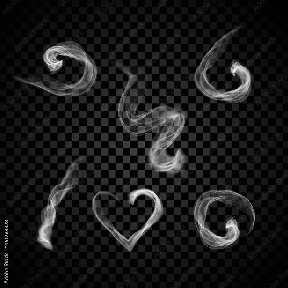 Steam smoke set isolated on black transparent background. Collection ...
