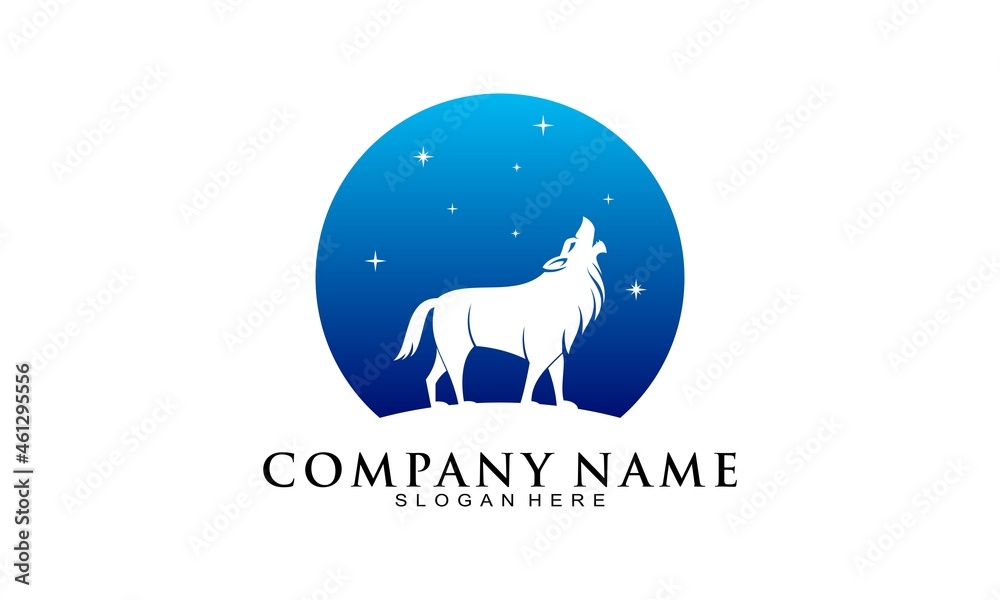 Obraz premium Wolf in the night vector logo