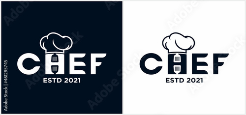 Kitchen chef handwritten chef logo wordmark logo template with chef hat logo design icon symbol