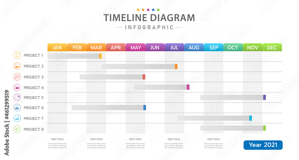 Infographic template for business. Monthly modern Timeline Gantt chart with table, presentation vector infographic. - obrazy, fototapety, plakaty 
