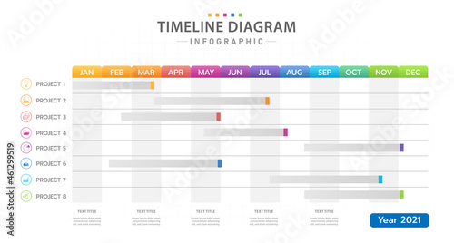 Infographic template for business. Monthly modern Timeline Gantt chart with table, presentation vector infographic.
