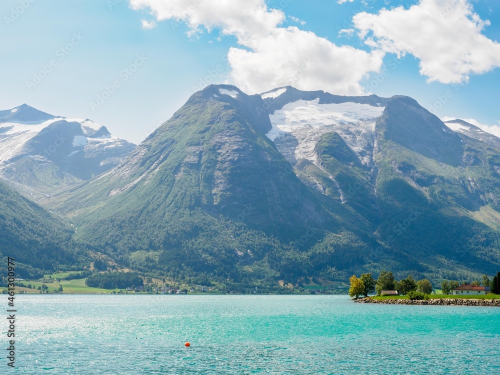 View of Oppstrynsvatnet lake from segestad farm, Norway