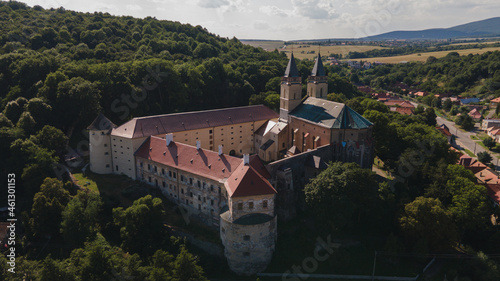Aerial view of the Hronsky Benadik monastery in the village of Hronsky Benadik in Slovakia