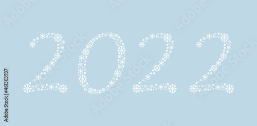 2022 decoration with white snowflakes, icon element, vector illustration, cute card, blue nice background, Happy New Year, Merry Christmas, wonderful design, best holiday, celebration, winter text