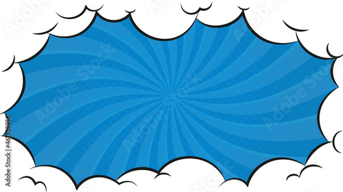 Blue comic style background and cartoon puff clouds. Pop art background. Boom, pow effect. Explosion with puffs of smoke.