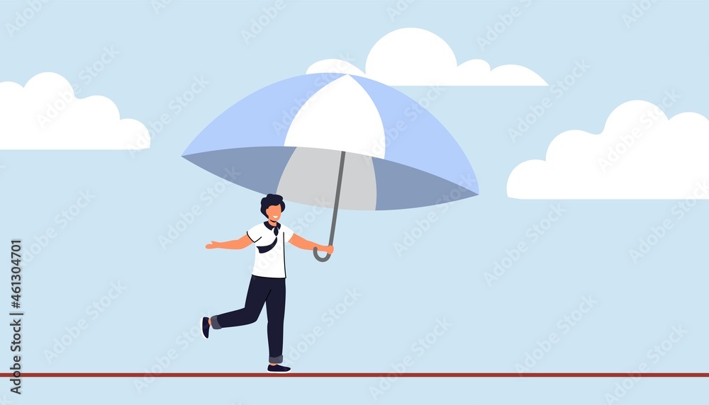 Business or investment risk protection, challenge, danger and difficulty to overcome to success in work and career concept Man walking on tight rope symbol vector illustration Assessment and control Business or investment risk protection, challenge, danger and difficulty to overcome to success in work and career concept Man walking on tight rope symbol vector illustration Assessment and control