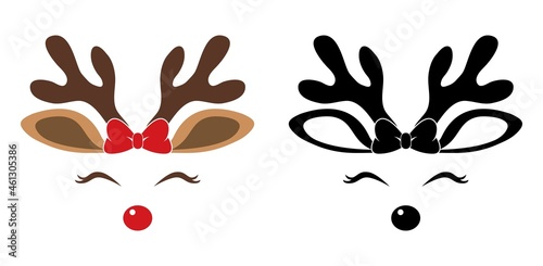 vector christmas icon set of red nosed reindeer