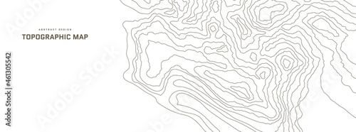 Topographic map abstract background. Outline cartography landscape. Topographic relief map on white backdrop. Modern cover design with wavy lines. Vector illustration with weather map outline pattern.
