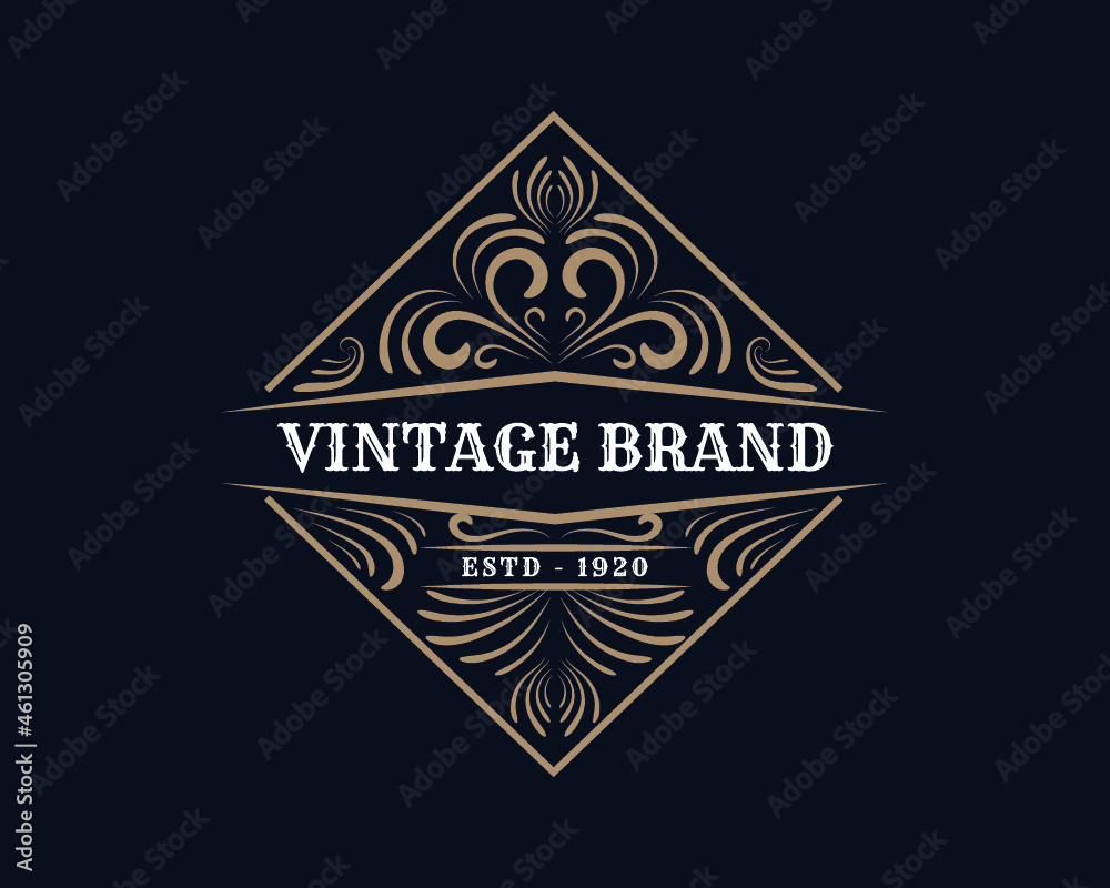 Vintage ornamental vector with floral ornament Suitable for whiskey, liquor, beer, brewery, wine, barber shop, coffee shop, tattoo studio, salon, boutique, hotel, shop signage engraving illustration