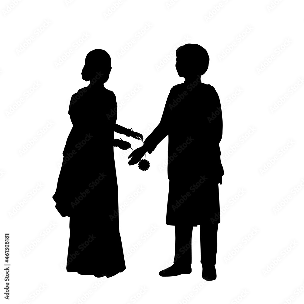 Silhouettes boy and girl indian children. Happy Raksha Bandhan. Indian culture and religion.