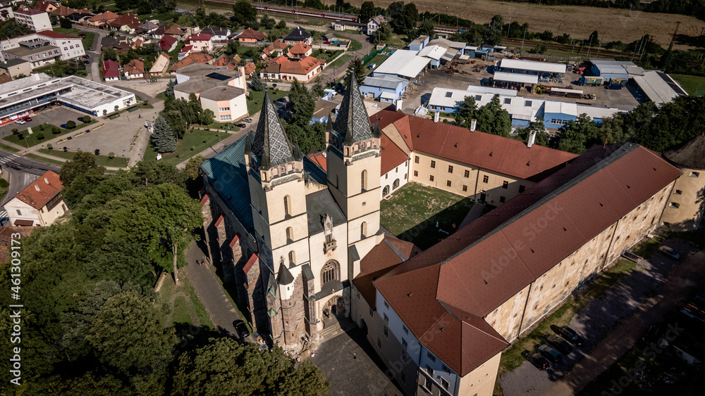 Aerial view of the Hronsky Benadik monastery in the village of Hronsky Benadik in Slovakia
