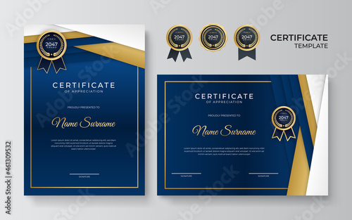 Elegant blue and gold diploma certificate template