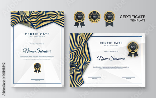 Elegant blue and gold diploma certificate template