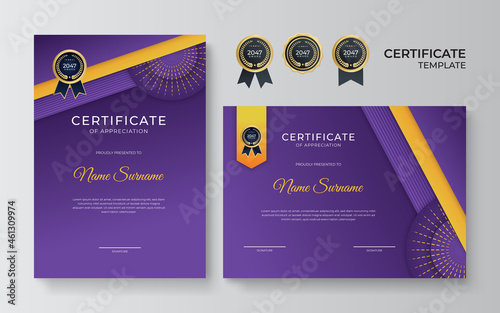 Set certificate template with dynamic and futuristic polygonal color and modern background
