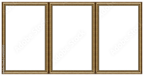 Golden frame for paintings  mirrors or photo isolated on white background. Design element with clipping path