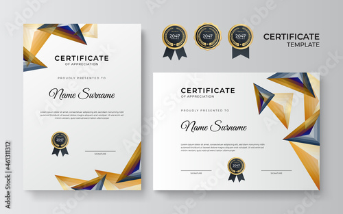 Modern blue gold certificate design template