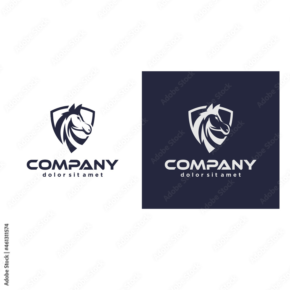 Animal Horse shield logo design symbol Vector emblem label and badge.