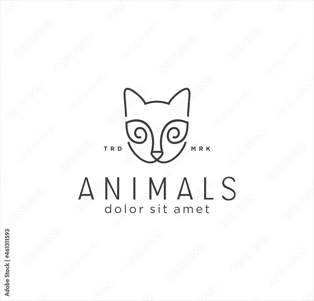 Simple cat head logo line art monoline style modern and minimalist design template. abstract kitty logo icon